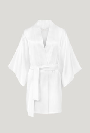 Biały jedwabny szlafrok z satyny - White silk satin kimono robe - Mila Bridal
