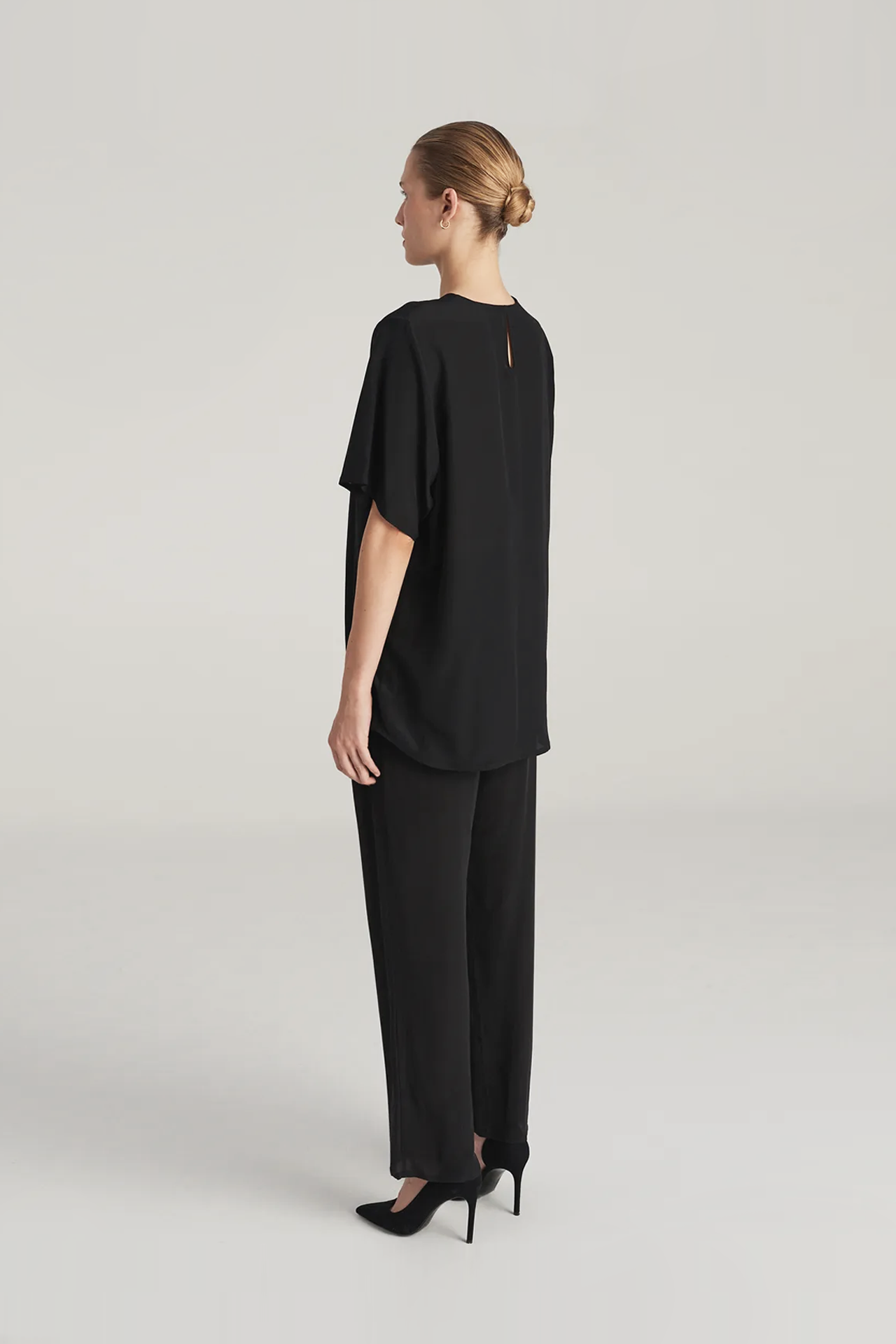Silk black set: oversized t-shirt and trousers