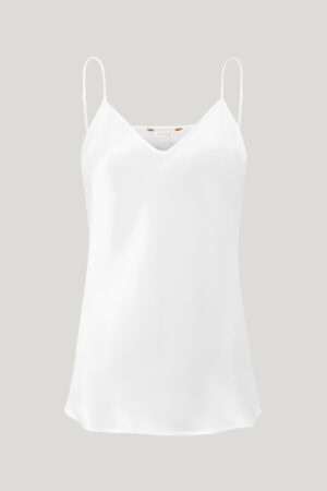 White silk satin classic strappy top with V-neck Klasyczny biały satynowy top na ramiączkach z dekoltem V wykonany z jedwabiu