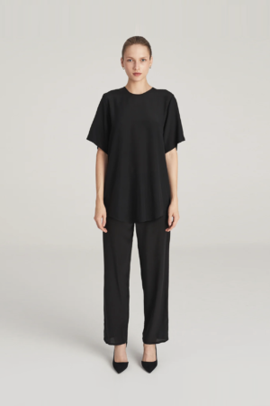 Silk black set: oversized t-shirt and trousers