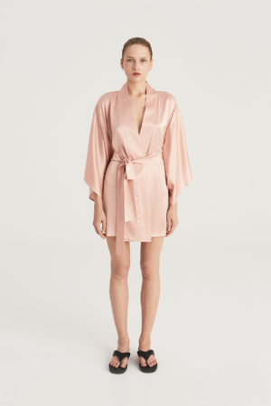 Silk satin pink kimono robe