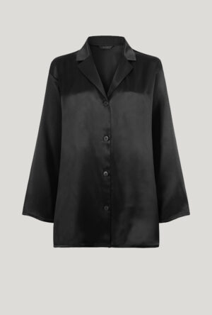Black silk oversized pyjama-style shirt