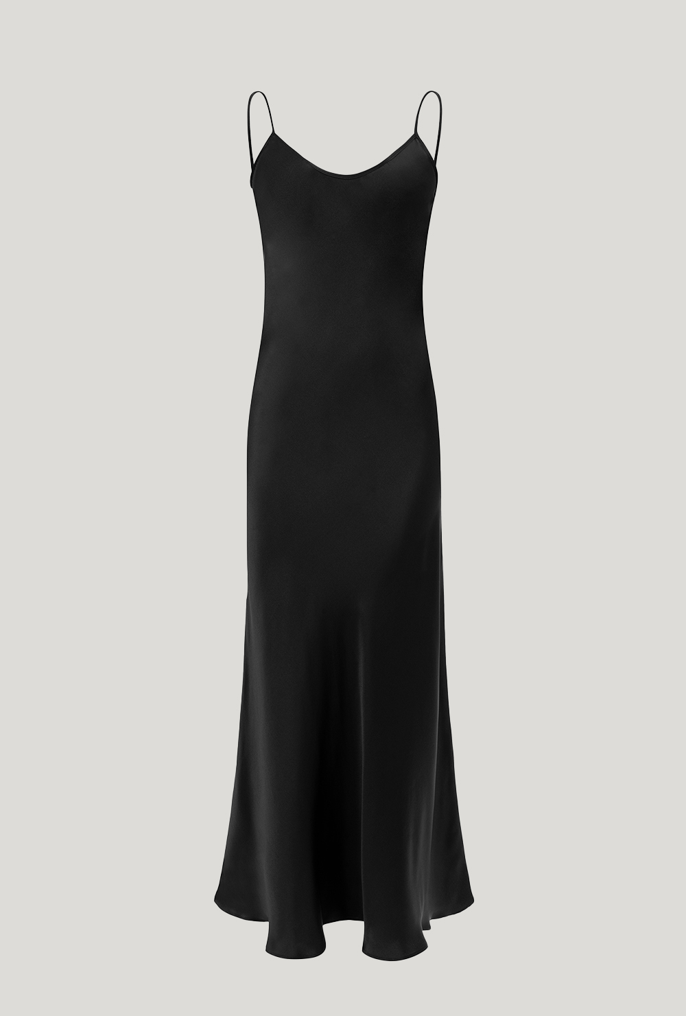 Silk maxi black dress with deep neckline on the back