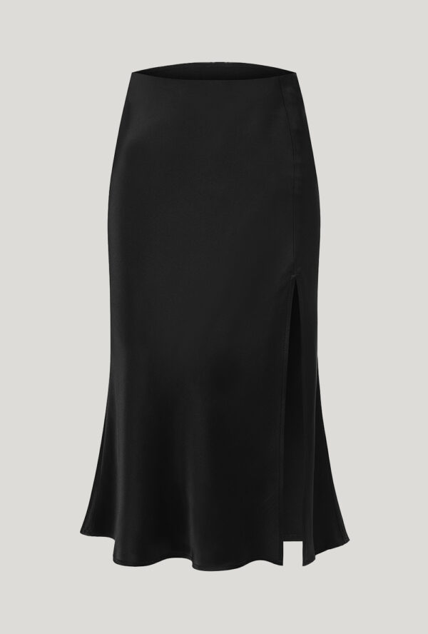 Black midi silk skirt with a slit