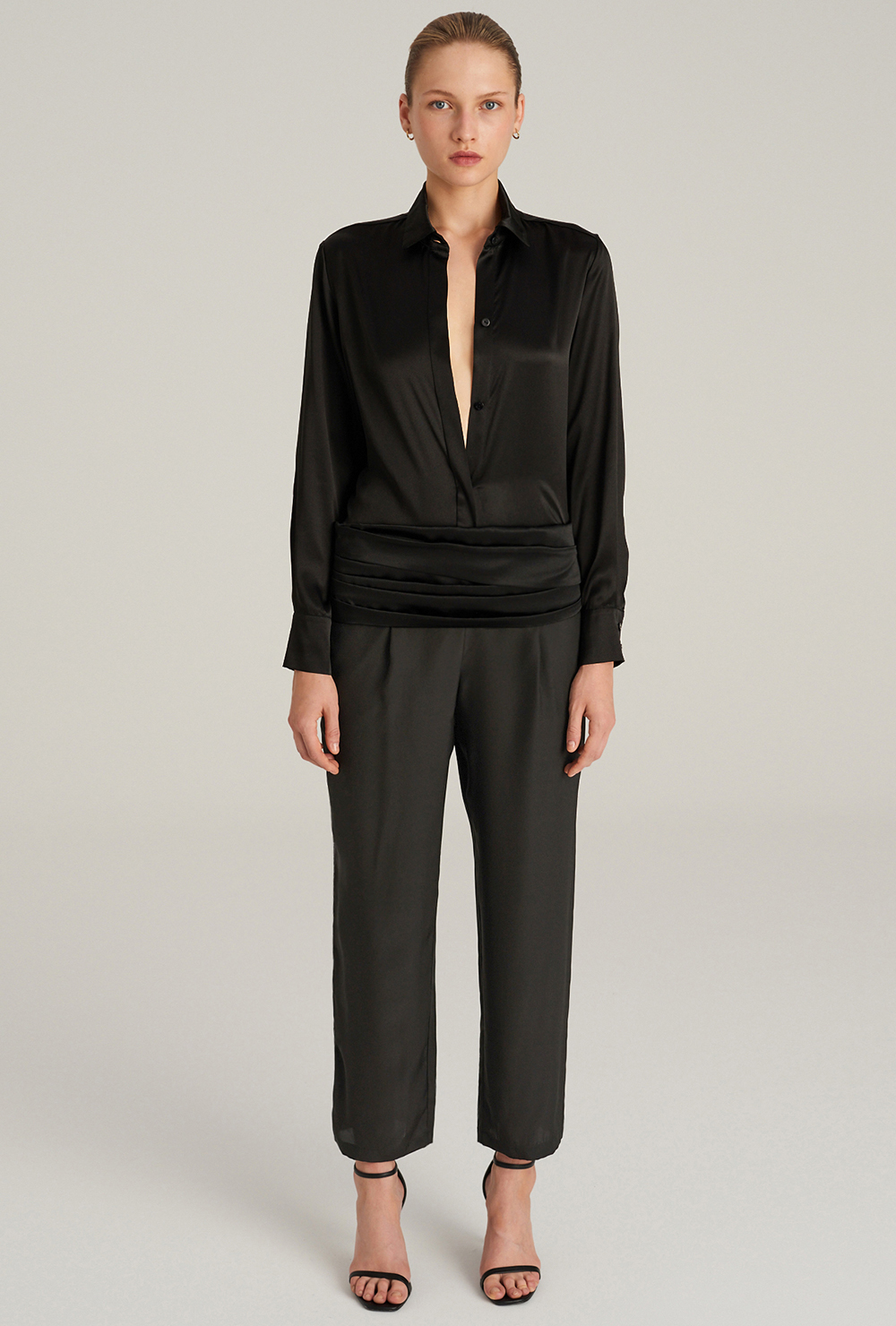 Black silk trousers from reversed satin