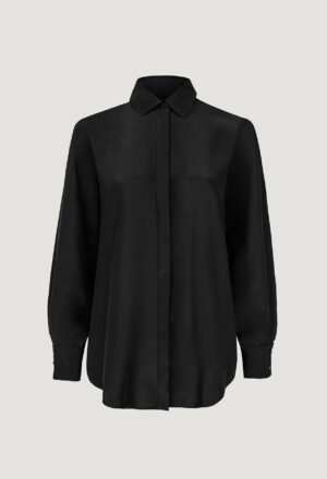 Classic silk black matte shirt for women Klasyczna jedwabna czarna matowa koszula damska