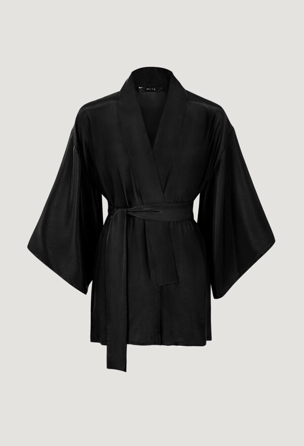 Silk black kimono robe Jedwabne czarne kimono