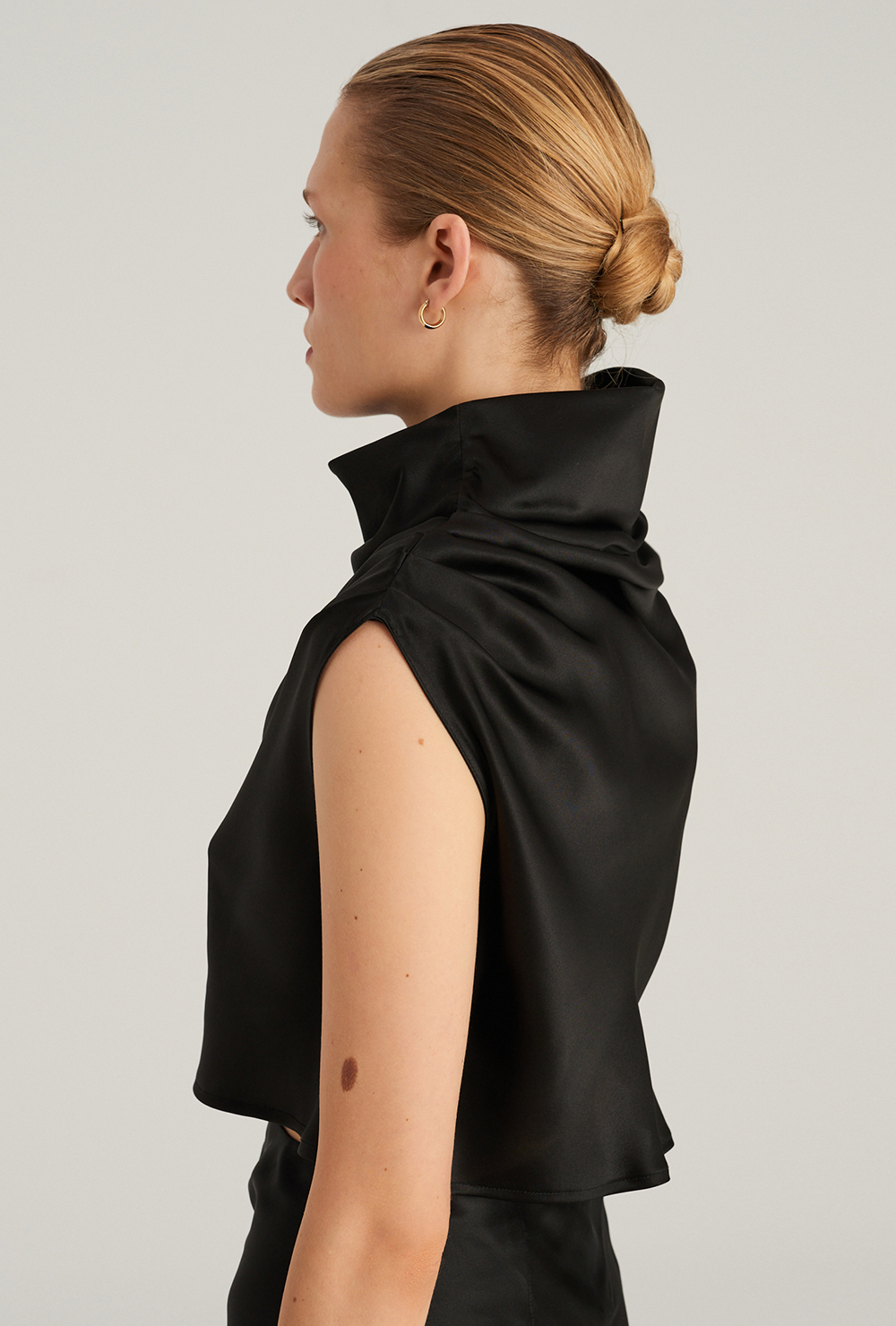 Silk top with draping on the shoulder