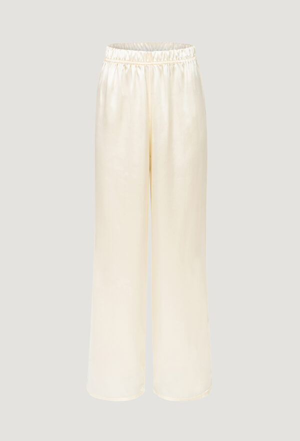 Silk creme pants with high waist and wide leg