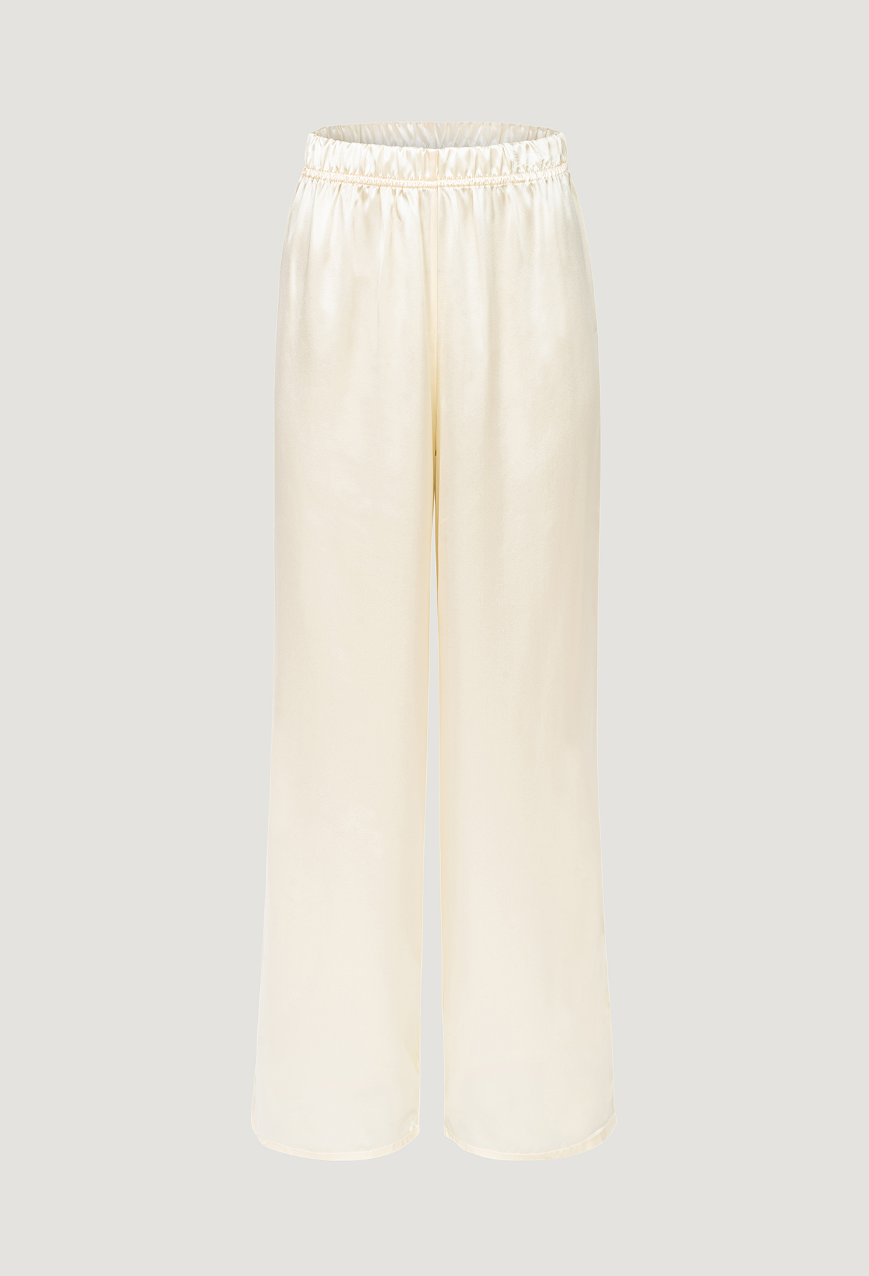 Silk creme pants with high waist and wide leg