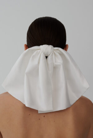White silk satin hair bow clip