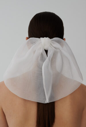 White silk organza hair bow clip