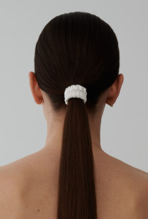 White silk satin skinny hair scrunchie