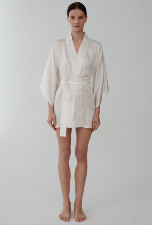 Biały jedwabny szlafrok z satyny - White silk satin kimono robe - Mila Bridal