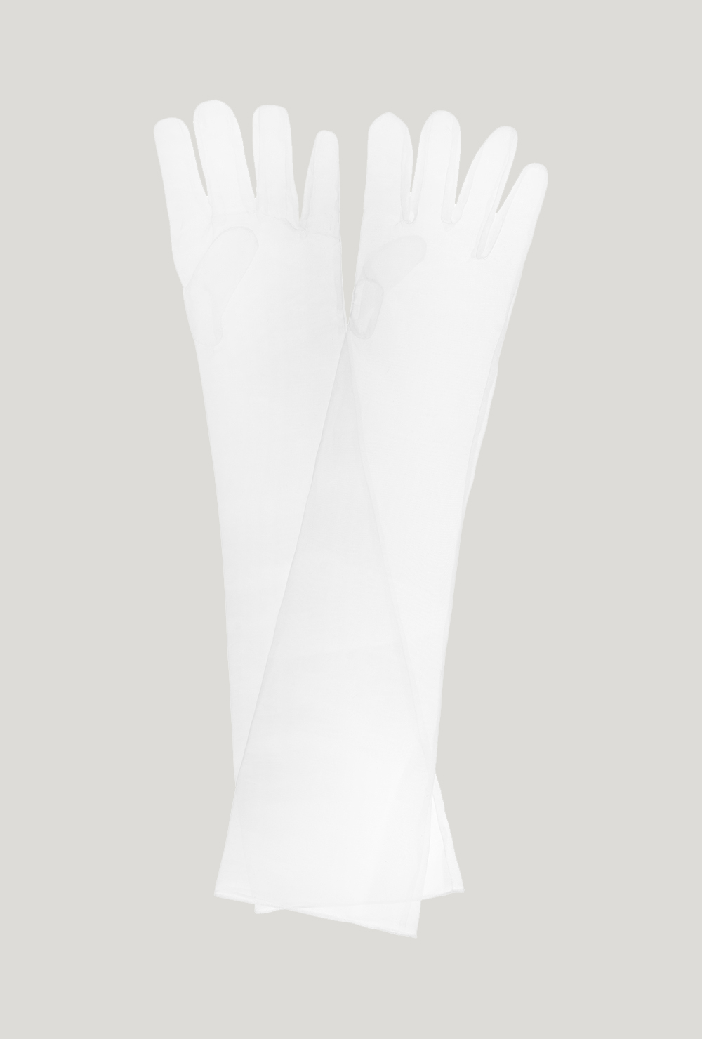 Long silk organza gloves in white
