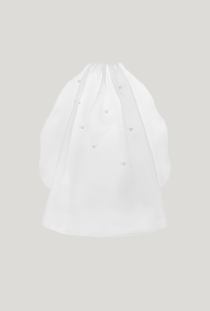 Silk organza white veil with pearls