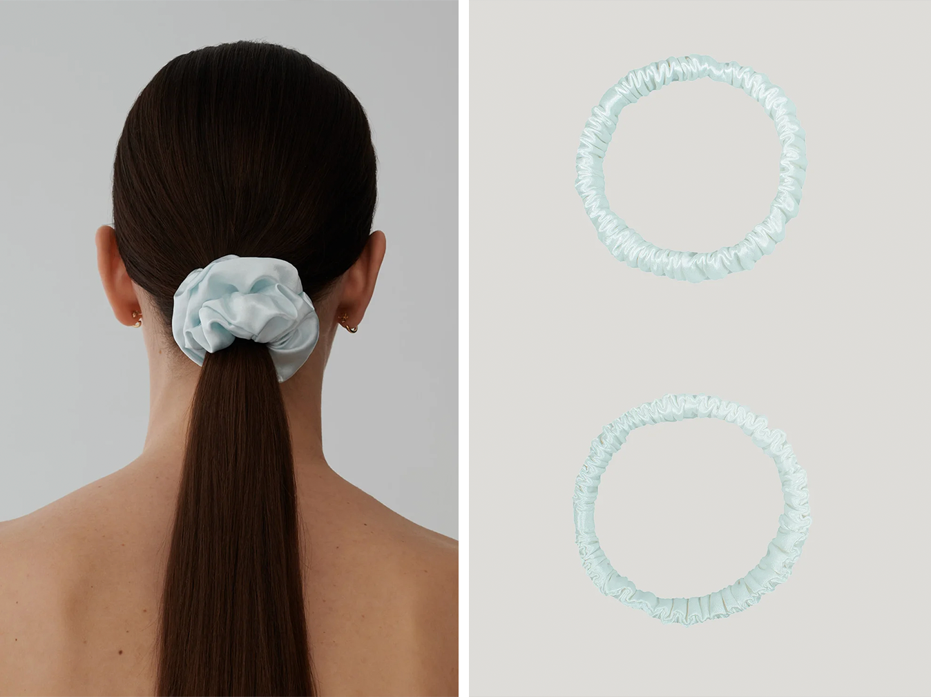 Blue silk scrunchies as bridal accessories