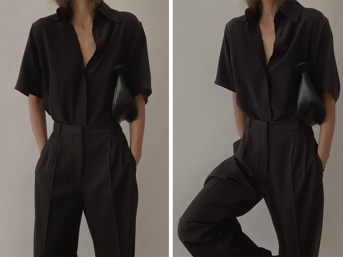 Black silk shirt and trousers
