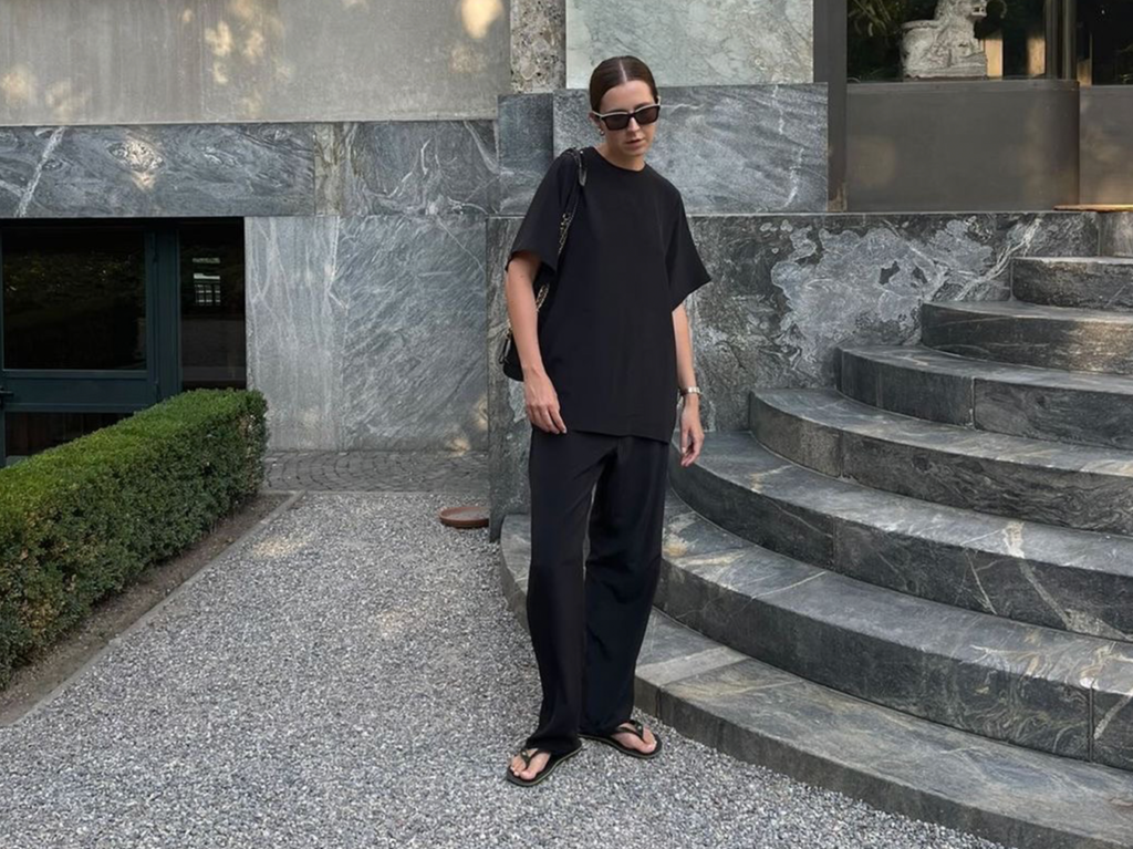 Olivia Kijo wearing black silk crepe set