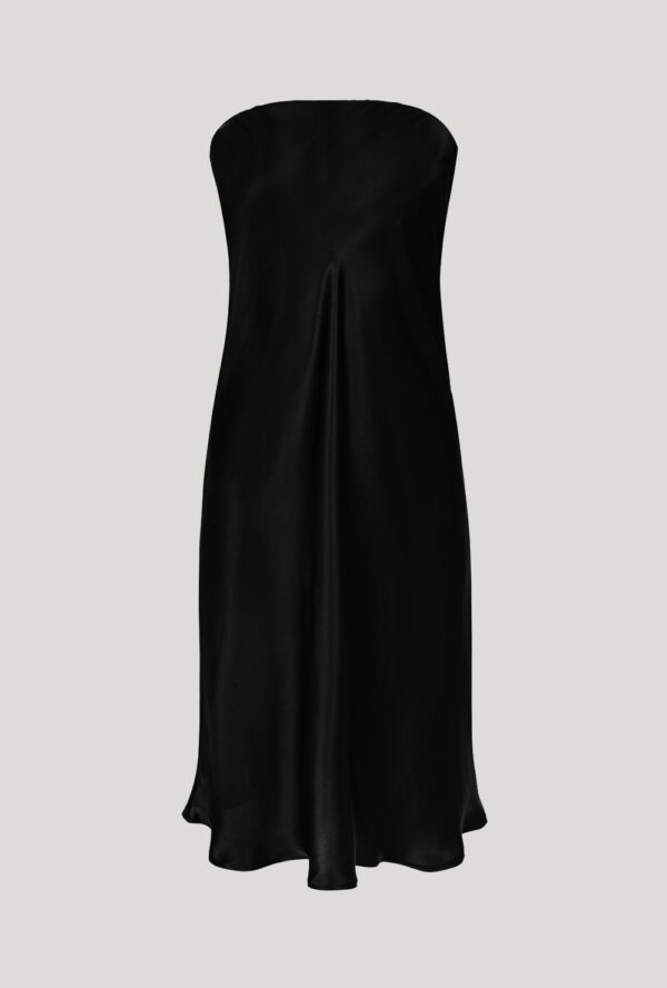 Silk strapless midi tube dress in black