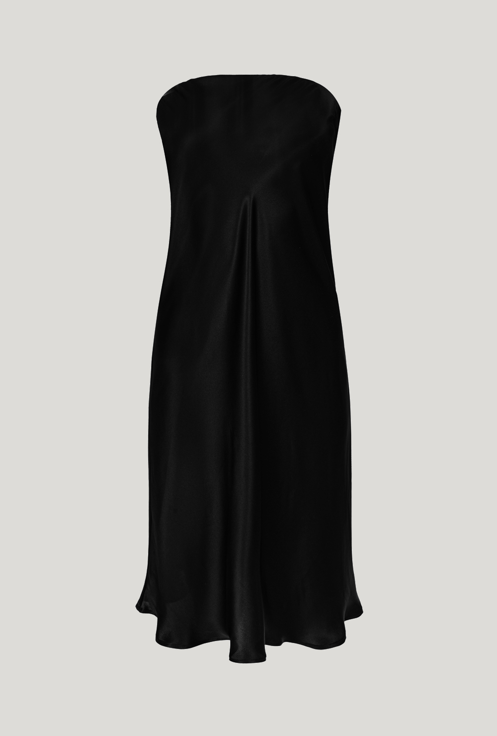 Silk strapless midi tube dress in black