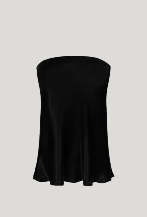Silk satin strapless top in black