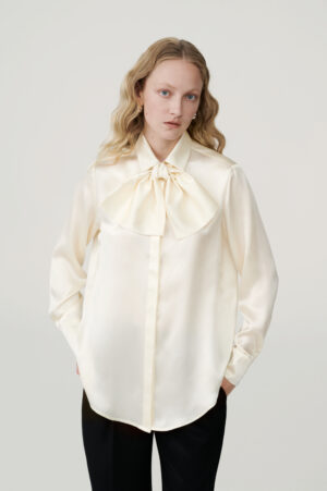 Silk satin cream shirt and bow choker