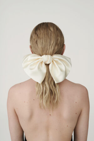 Cream silk satin hair bow clip