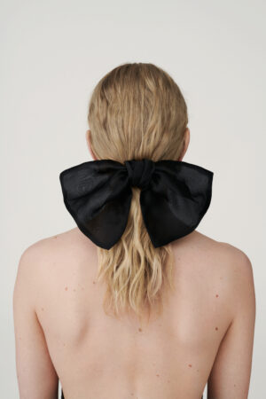 Black silk organza hair bow clip