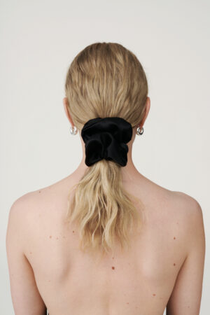 Black silk satin hair scrunchie