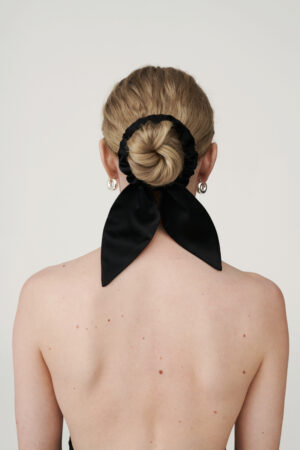 Black silk hair scrunchie with knot detail