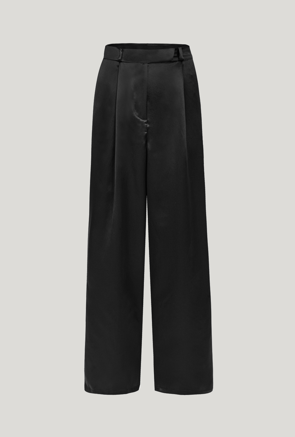 Full-lenght silk trousers made of black satin Długie jedwabne spodnie z czarnej satyny