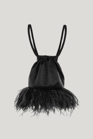 Black silk hand bag with feathers Jedwabna torebka z piórami z czarnej satyny