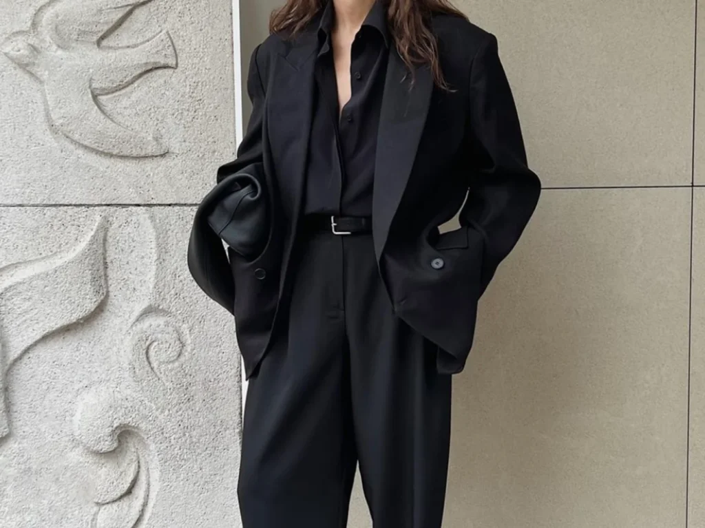 Black silk suit for office outfits